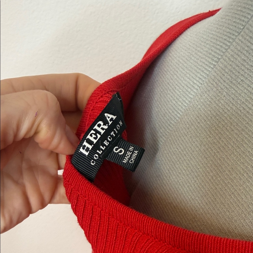 HERA Red Ribbed Bodycon Dress Side Slits Cutout Sporty Casual Athleisure S - Picture 3 of 7